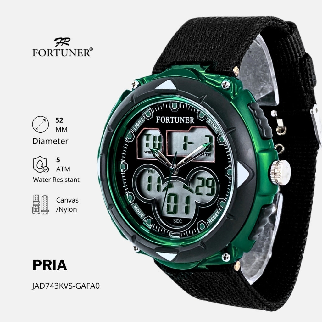 Fortuner Jam Tangan Pria Analog-Digital Dualtime Sport Tahan Air Kanvas Odie