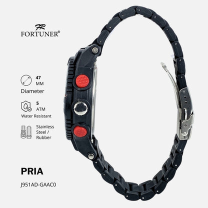 Fortuner Jam Tangan Pria Double Time Hitam Merah Water Resistant Aydin