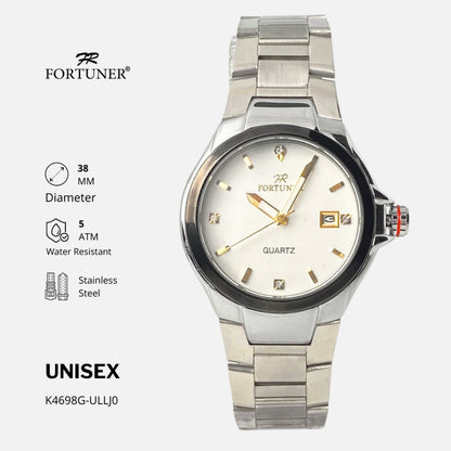 Fortuner Jam Pria-Wanita Unisex Analog Stainless Tahan Air Arloji Rantai Silver Klasik