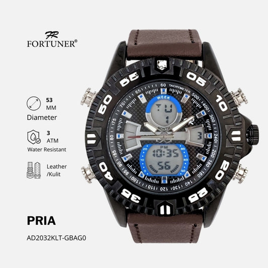 Fortuner Jam Tangan Pria Analog-Digital Dualtime Kulit Tahan Air Nunzio