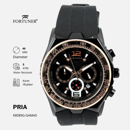 Fortuner Jam Tangan Pria Analog Chrono Tahan Air Karet Orland