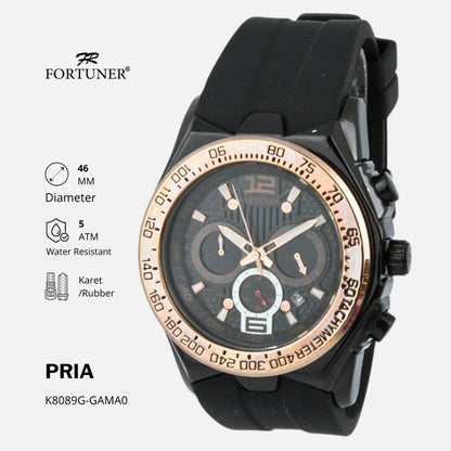 Fortuner Jam Tangan Pria Analog Chrono Tahan Air Karet Orland