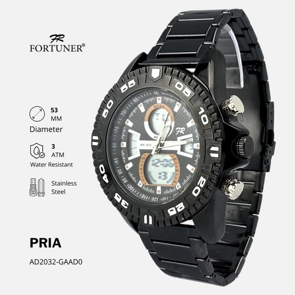 Fortuner Jam Tangan Pria Analog-Digital Dualtime Rantai Tahan Air Murphey