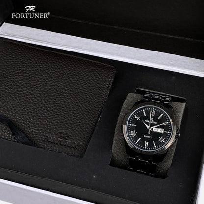 Fortuner Jam Tangan Analog Pria Day-Date Water Resistant Rantai Bonus Dompet dan Box Exclusive Lennox