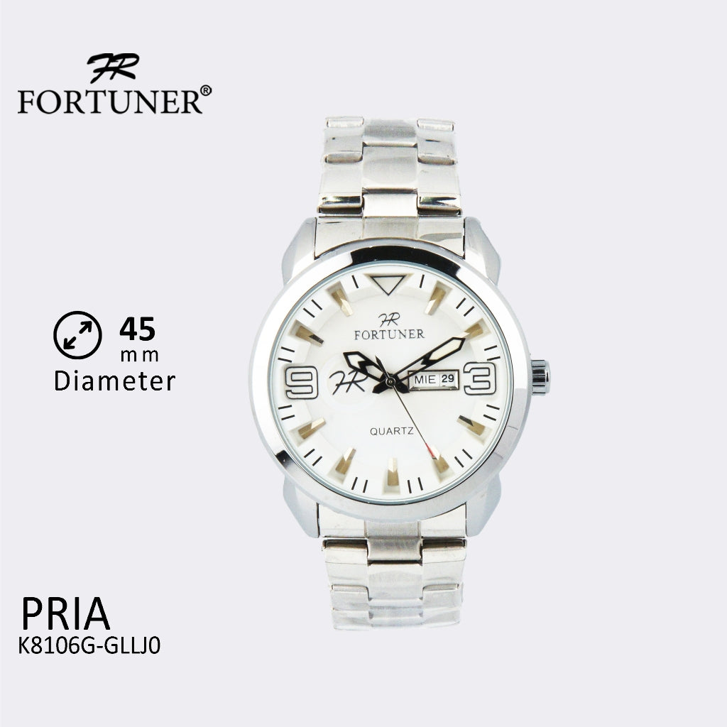 Fortuner Jam Tangan Pria Analog Day-Date Water Resistant Rantai Bonus Dompet dan Box Exclusive Arney