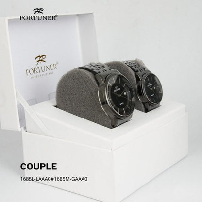 Fortuner Arloji Couple Jam Tangan Analog Tahan Air Water Resistant Rantai Stainless Celestial Hitam