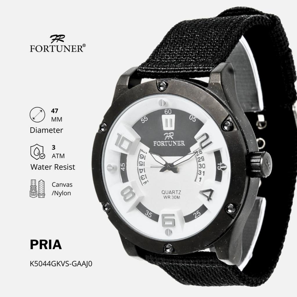 Fortuner Jam Tangan Sports Pria Analog Water Resistant Rantai Stainless Hitam Hadrian