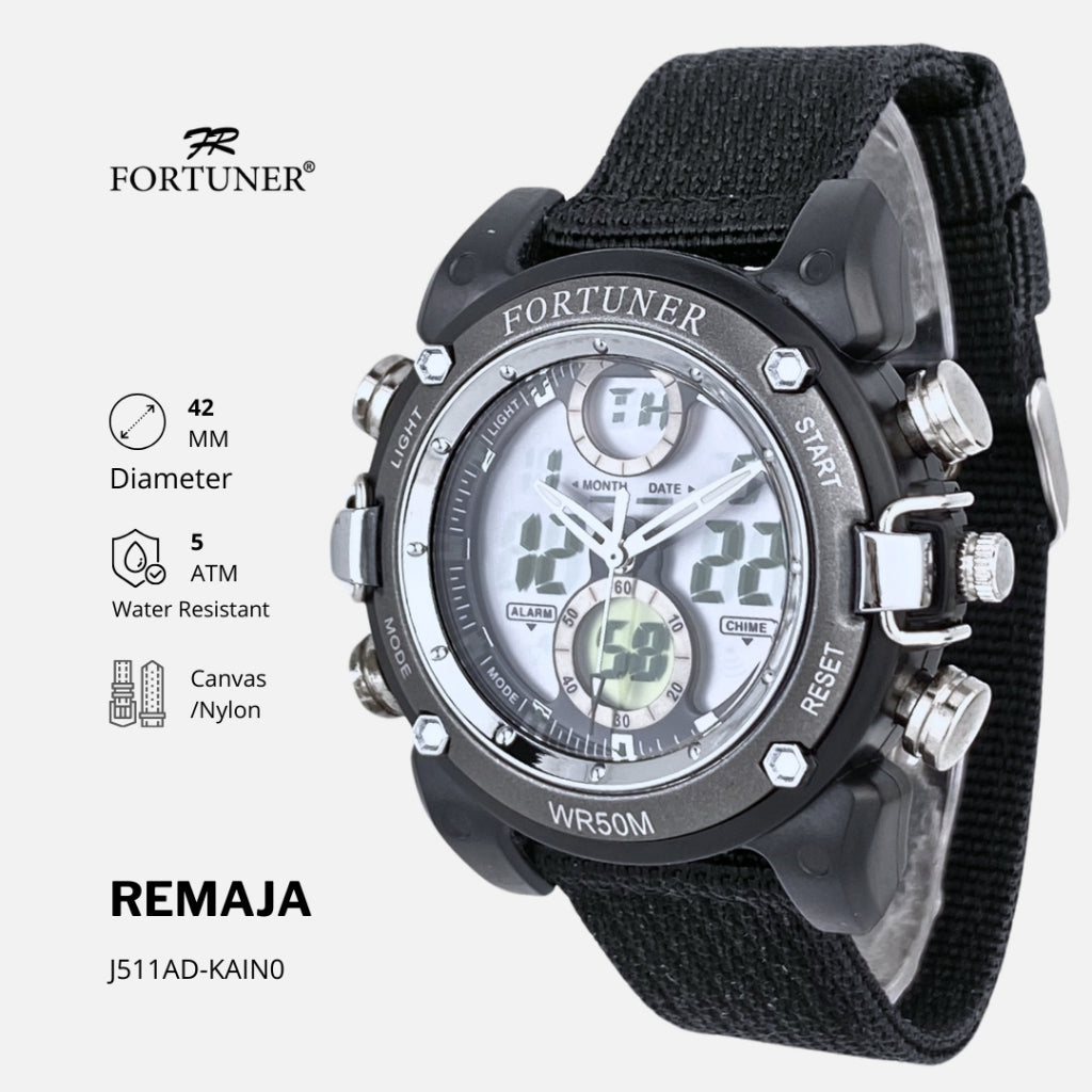 Fortuner Jam Tangan Anak Analog-Digital Dualtime Tahan Air Kanvas Terrius