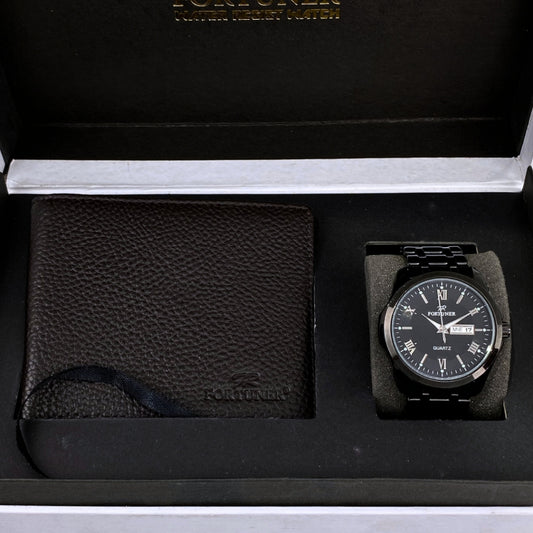 Fortuner Jam Tangan Analog Pria Day-Date Water Resistant Rantai Bonus Dompet dan Box Exclusive Lennox