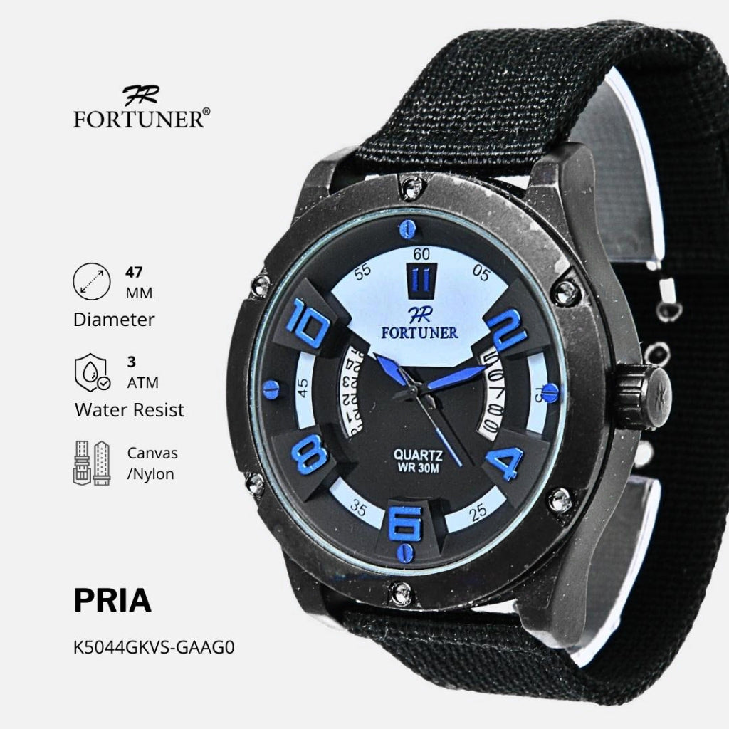 Fortuner Jam Tangan Sports Pria Analog Water Resistant Rantai Stainless Hitam Hadrian