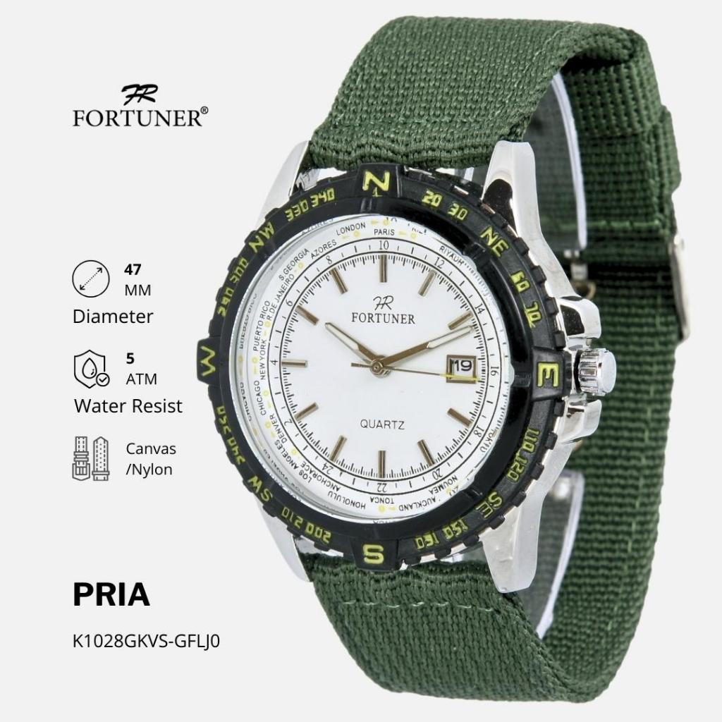 Fortuner Jam Tangan Pria Analog World Time Tahan Air Kanvas Nicholas