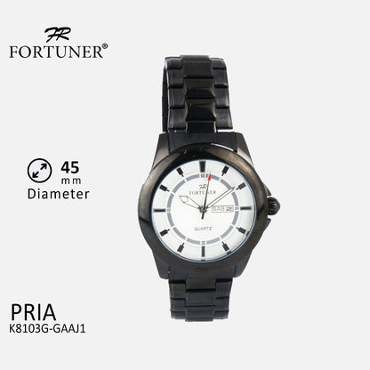 Fortuner Jam Tangan Pria Formal Analog Day-Date Water Resistant Rantai Bonus Dompet dan Box Exclusive Efraim