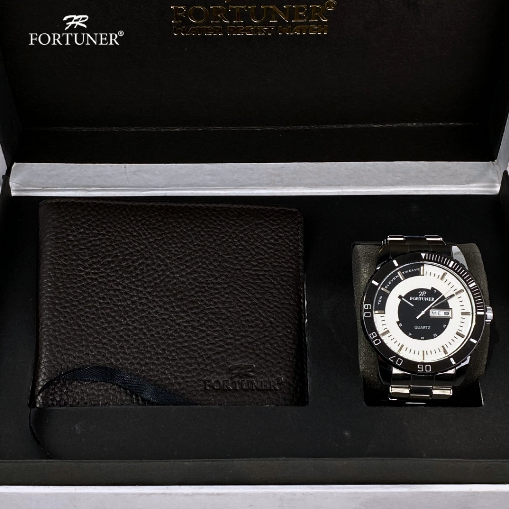 Fortuner Jam Tangan Analog Pria Day-Date Water Resistant Bonus Dompet dan Box Exclusive Fernley