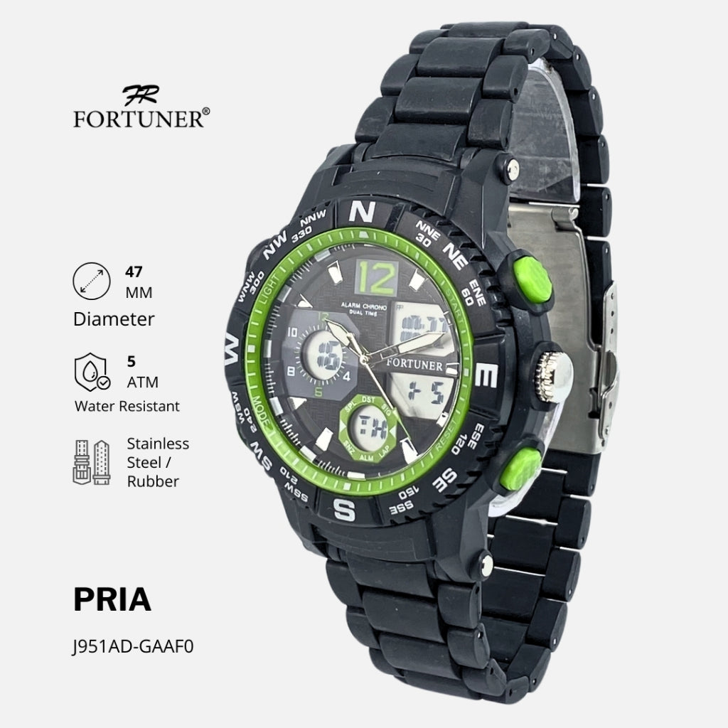 Fortuner Jam Tangan Pria Double Time Hitam Merah Water Resistant Aydin