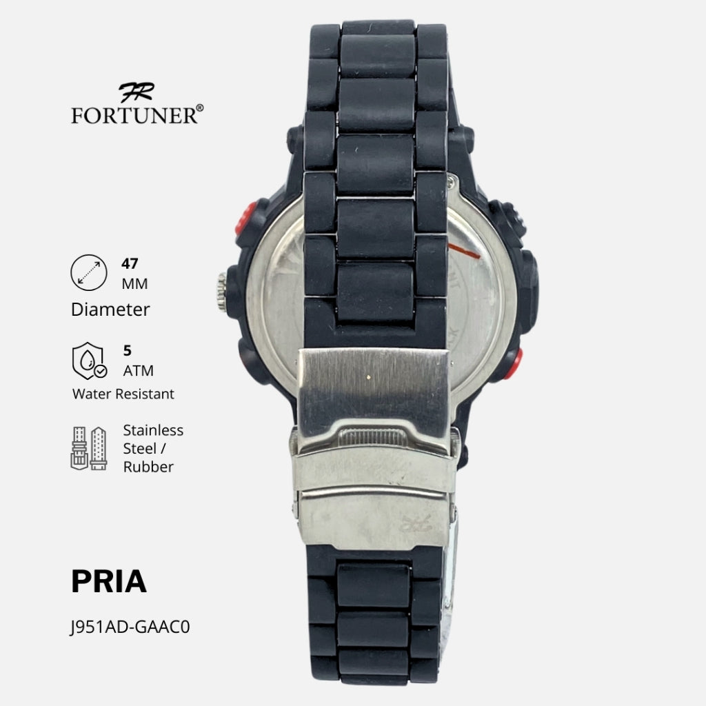 Fortuner Jam Tangan Pria Double Time Hitam Merah Water Resistant Aydin