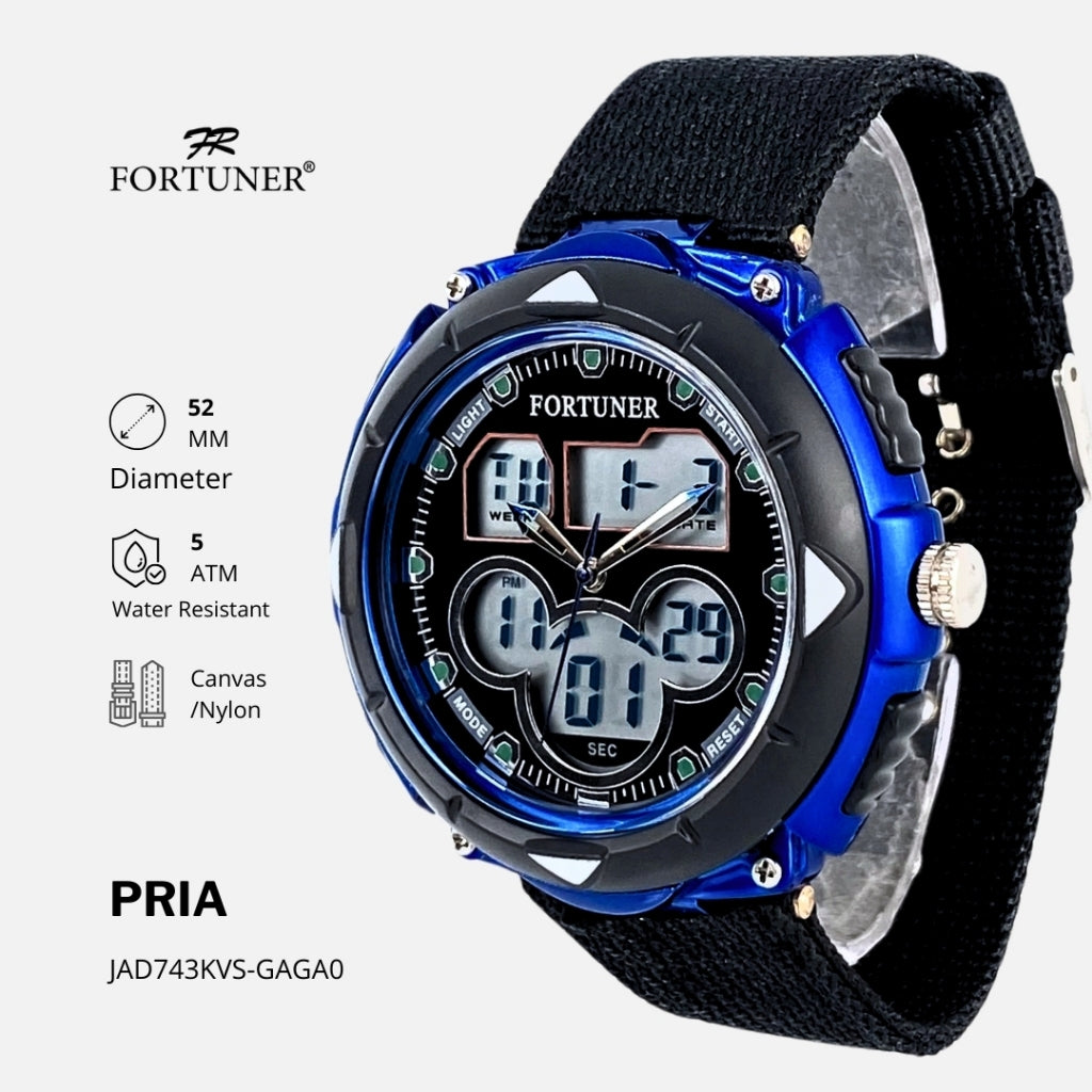 Fortuner Jam Tangan Pria Analog-Digital Dualtime Sport Tahan Air Kanvas Odie