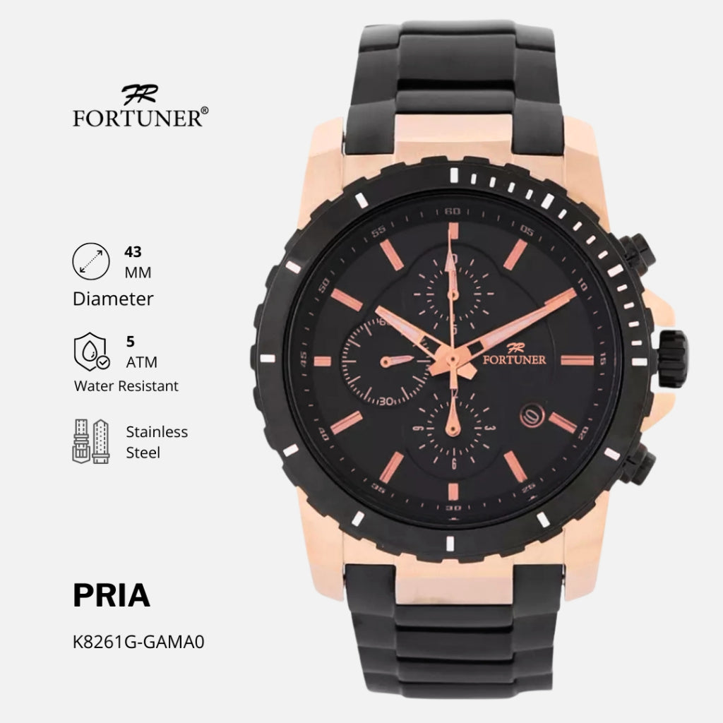 Fortuner Jam Tangan Analog Pria Chrono Tahan Air Rantai Pierson