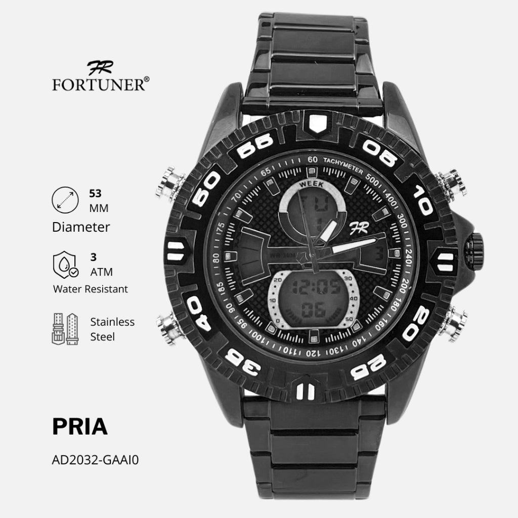 Fortuner Jam Tangan Pria Analog-Digital Dualtime Rantai Tahan Air Murphey