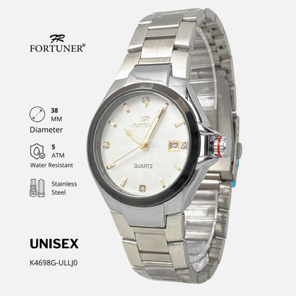 Fortuner Jam Pria-Wanita Unisex Analog Stainless Tahan Air Arloji Rantai Silver Klasik