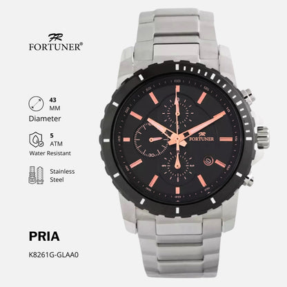 Fortuner Jam Tangan Analog Pria Chrono Tahan Air Rantai Pierson