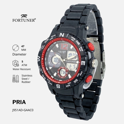 Fortuner Jam Tangan Pria Double Time Hitam Merah Water Resistant Aydin