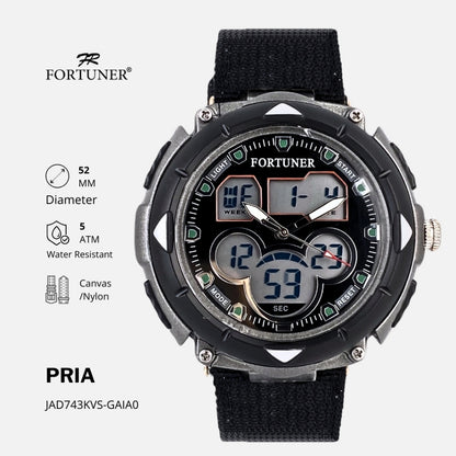 Fortuner Jam Tangan Pria Analog-Digital Dualtime Sport Tahan Air Kanvas Odie