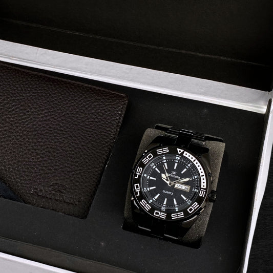 Fortuner Jam Tangan Analog Pria Day-Date Water Resistant Silver Black Bonus Dompet dan Box Exclusive Fairbanks