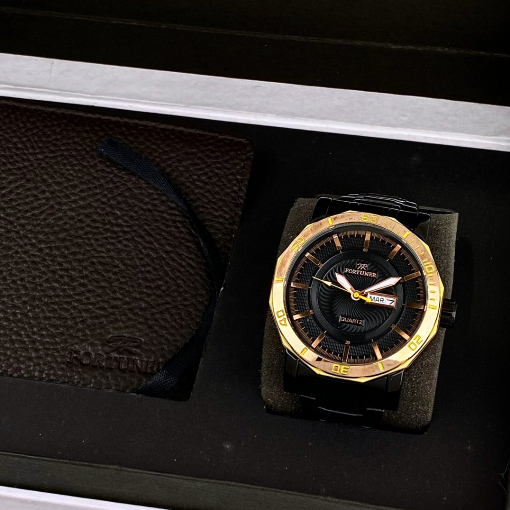 Fortuner Jam Tangan Analog Pria Day-Date Water Resistant Rantai Bonus Dompet dan Box Exclusive Findley