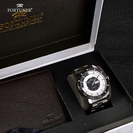 Fortuner Jam Tangan Analog Pria Day-Date Water Resistant Bonus Dompet dan Box Exclusive Fernley