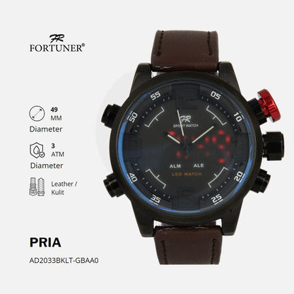 Fortuner Jam tangan Pria Analog-Digital Kulit Tahan Air Hitam Wiley