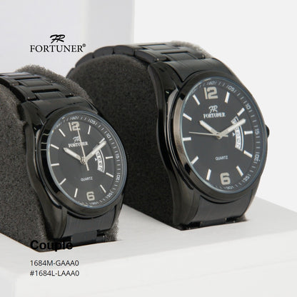 Fortuner Jam Tangan Couple Tahan Air Stainless Analog Klasik Water Resist Hitam Heine