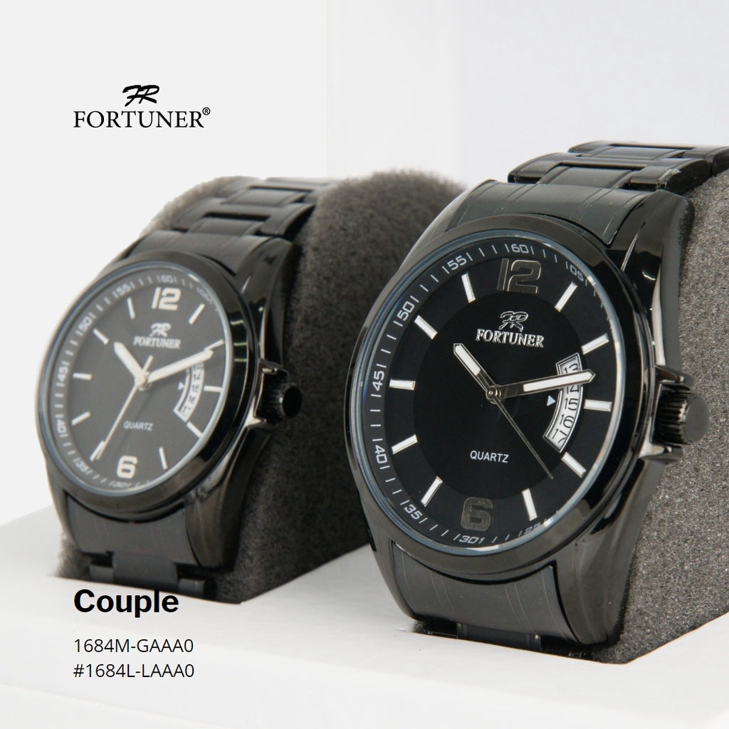 Fortuner Jam Tangan Couple Tahan Air Analog Water Resist Rantai Stainless 10803L Hitam