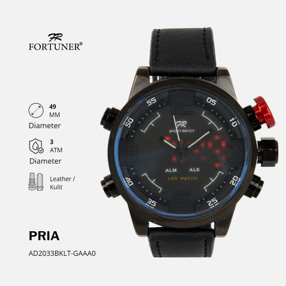 Fortuner Jam tangan Pria Analog-Digital Kulit Tahan Air Hitam Wiley