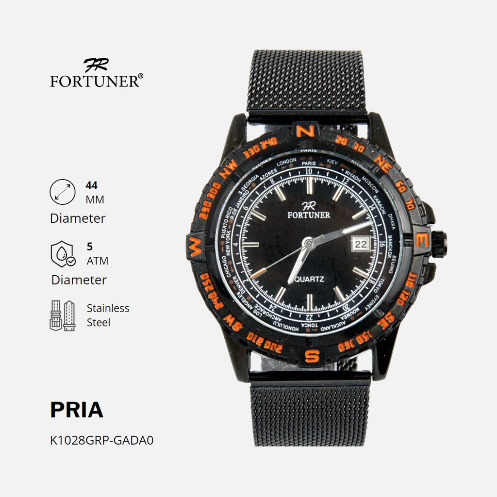 Fortuner Jam Tangan Pria Analog Strap Stainless Rantai Pasir Vyvian