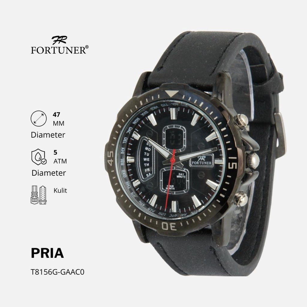 Fortuner Jam Tangan Pria Analog-Digital Anti Air Stainless Kulit Zorion