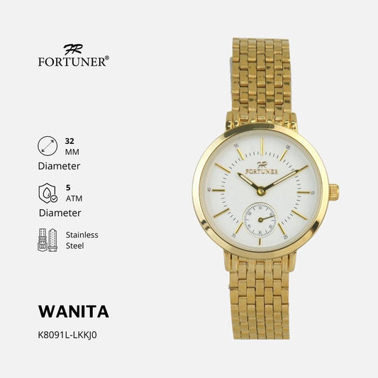 Fortuner Jam Tangan Wanita Tahan Air Rantai Stainless Gold Ulla