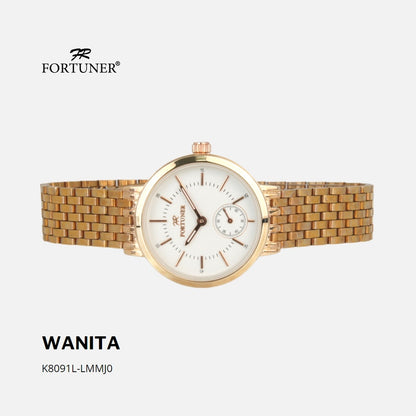 Fortuner Jam Tangan Water Resist Wanita/Cewek Stainless Tahan Air K8091L Rosegold-White Dial