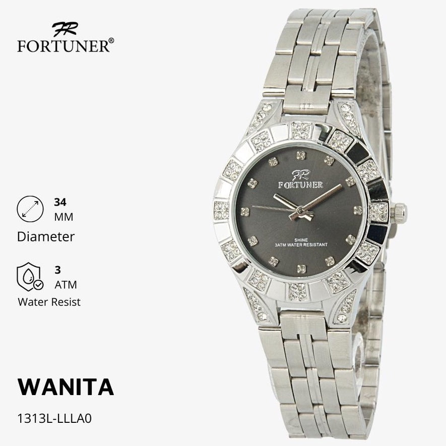 Fortuner Jam Tangan Analog Wanita Hitam Water Resistant Rantai Calandra