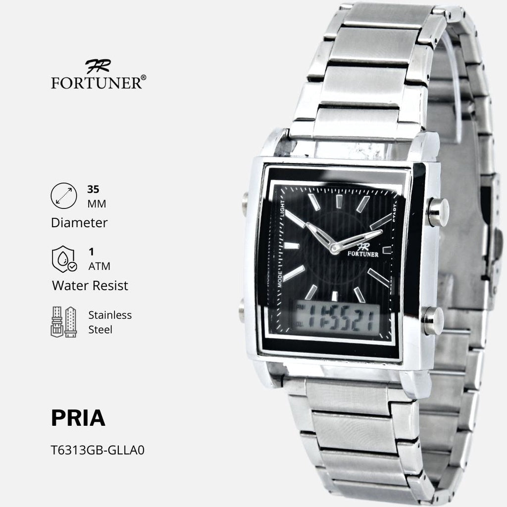 Fortuner Jam Tangan Pria Dual Time Analog Rantai Original Eneas