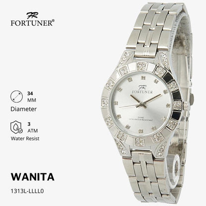 Fortuner Jam Tangan Analog Wanita Hitam Water Resistant Rantai Calandra