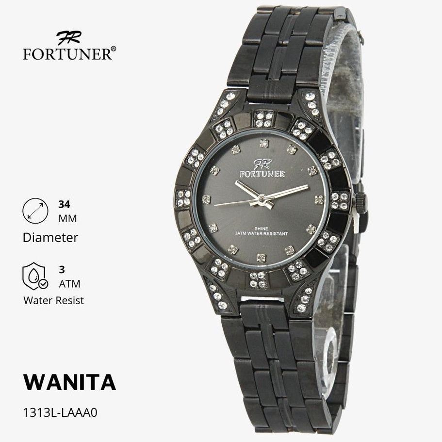 Fortuner Jam Tangan Analog Wanita Hitam Water Resistant Rantai Calandra