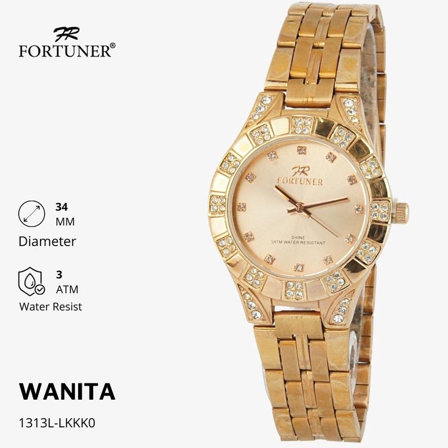 Fortuner Jam Tangan Analog Wanita Hitam Water Resistant Rantai Calandra