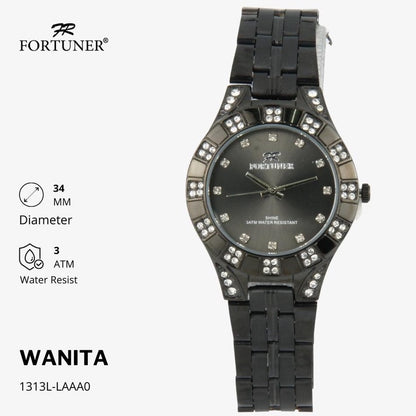 Fortuner Jam Tangan Analog Wanita Hitam Water Resistant Rantai Calandra