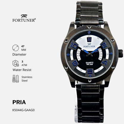 Fortuner Jam Tangan Sports Pria Analog Water Resistant Rantai Stainless Hitam Hadrian