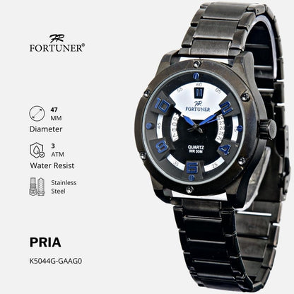 Fortuner Jam Tangan Sports Pria Analog Water Resistant Rantai Stainless Hitam Hadrian