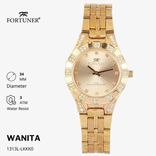 Fortuner Jam Tangan Analog Wanita Hitam Water Resistant Rantai Calandra