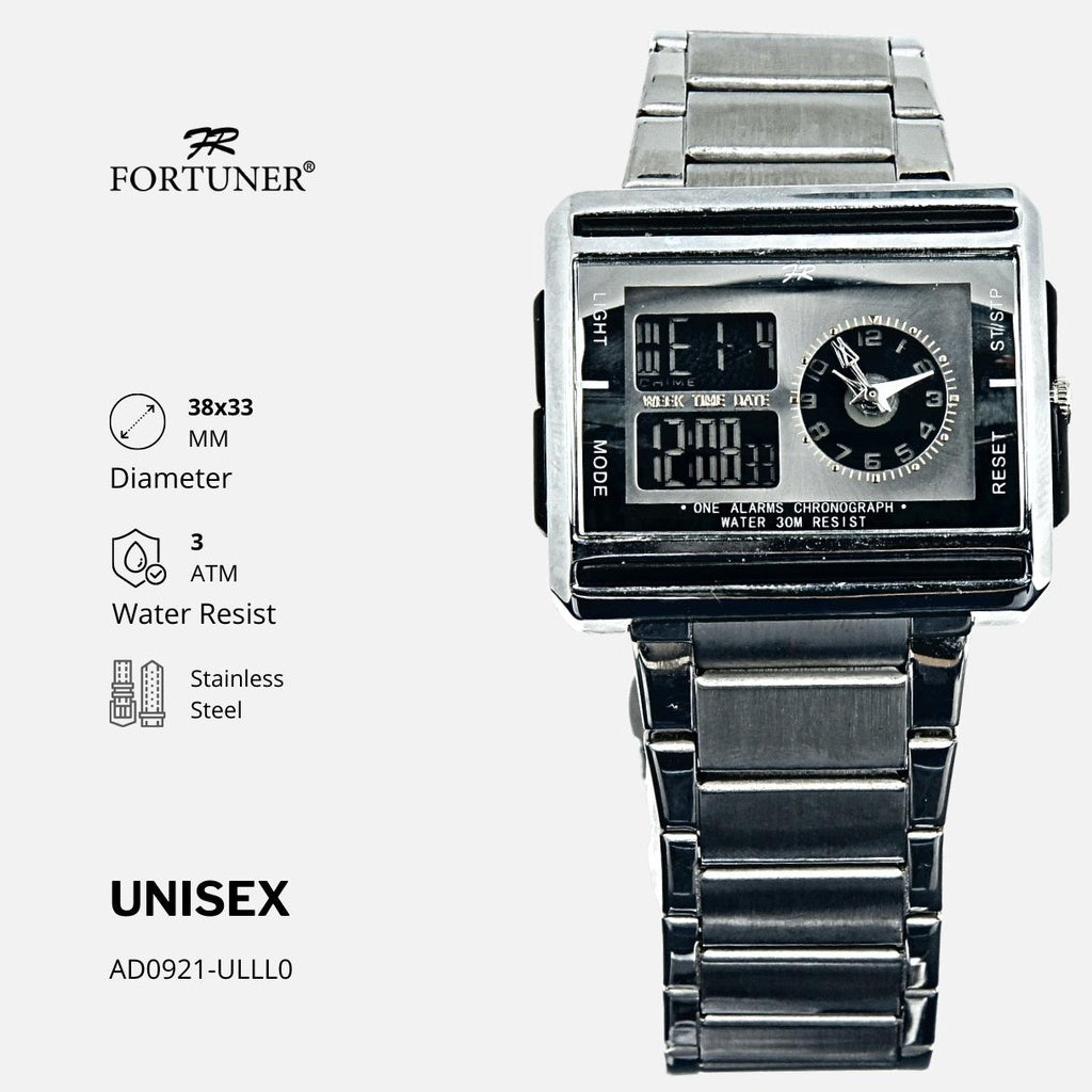 Fortuner Jam Tangan Analog-Digital Pria-Wanita Rantai Tahan Air Edlin