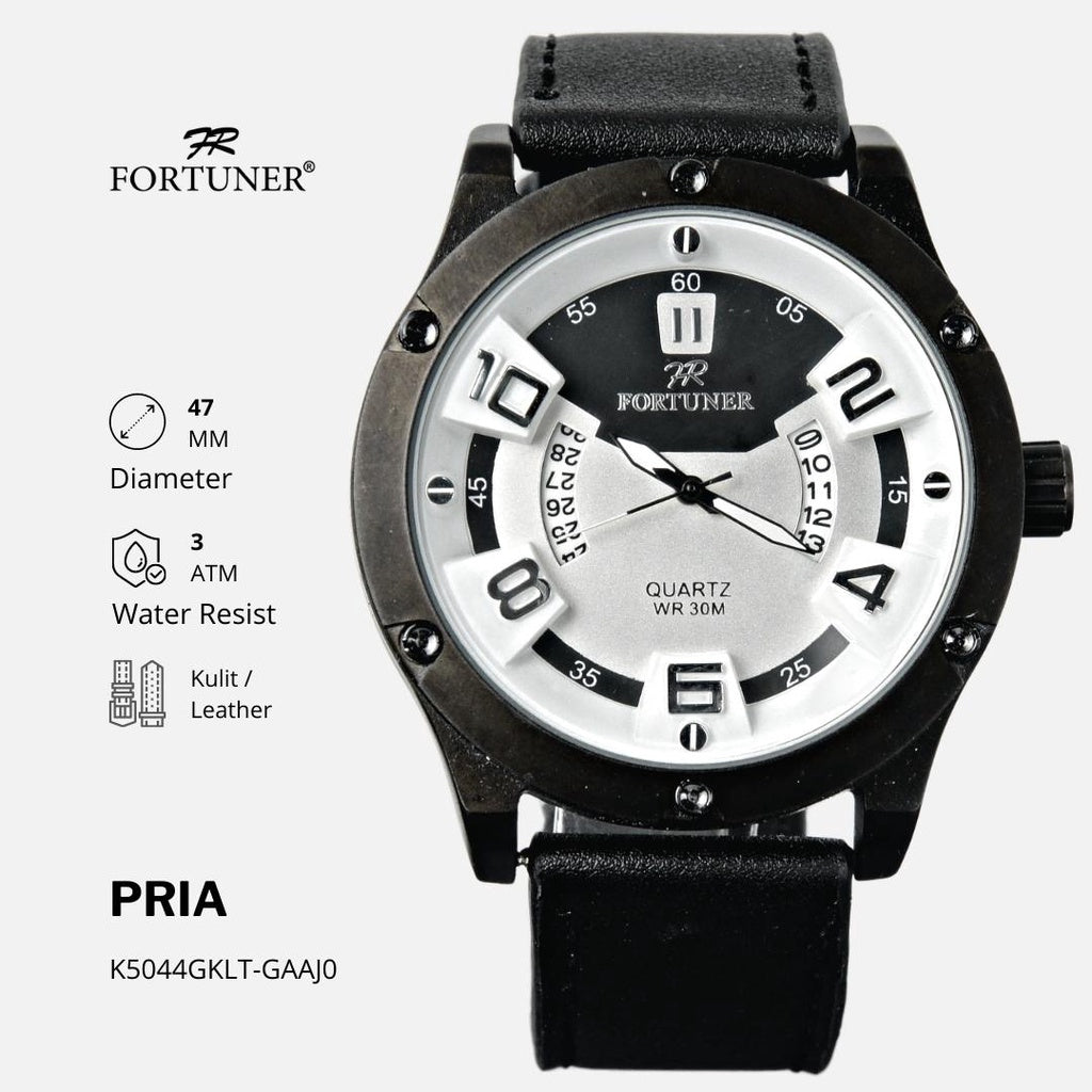 Fortuner Jam Tangan Sports Pria Analog Water Resistant Rantai Stainless Hitam Hadrian