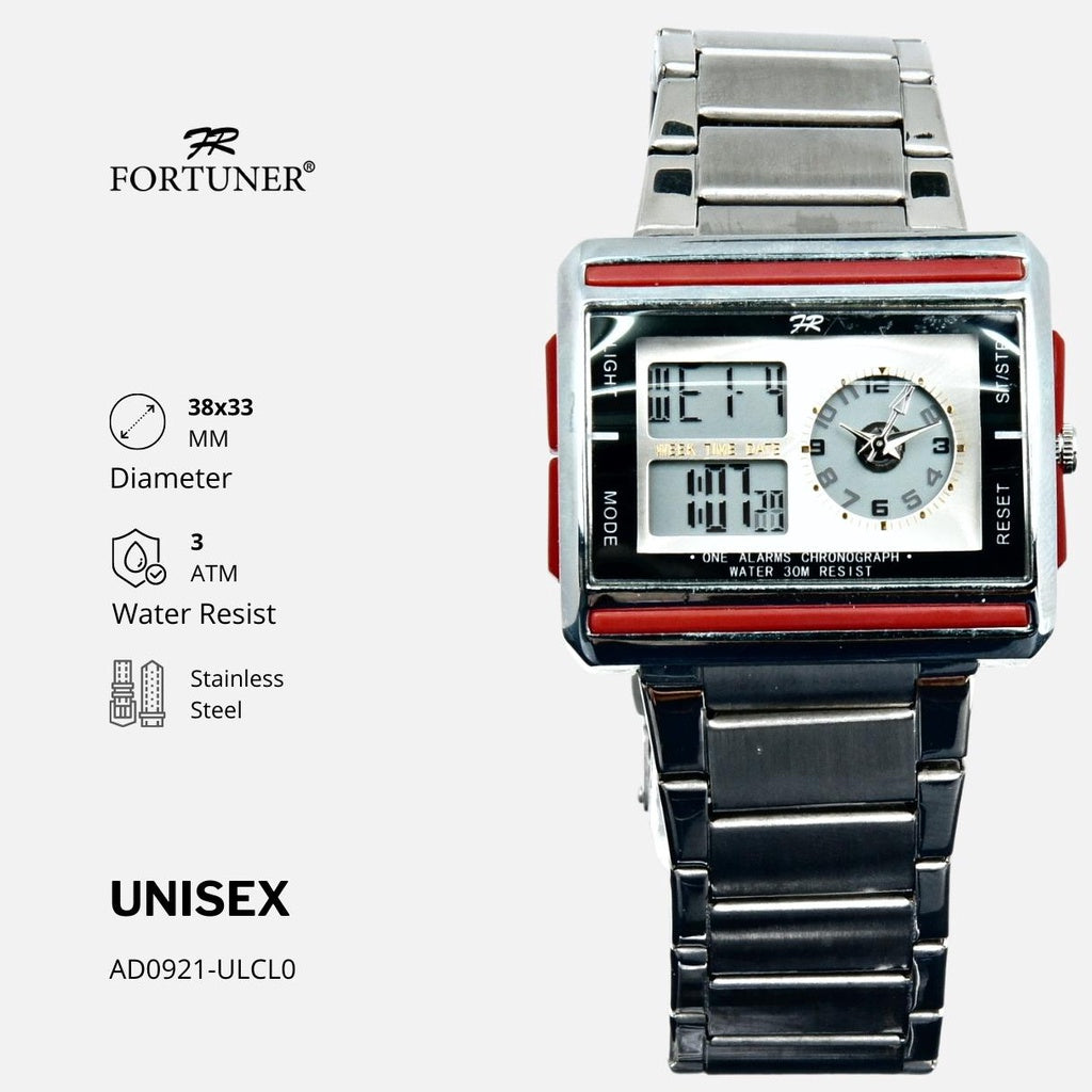 Fortuner Jam Tangan Analog-Digital Pria-Wanita Rantai Tahan Air Edlin