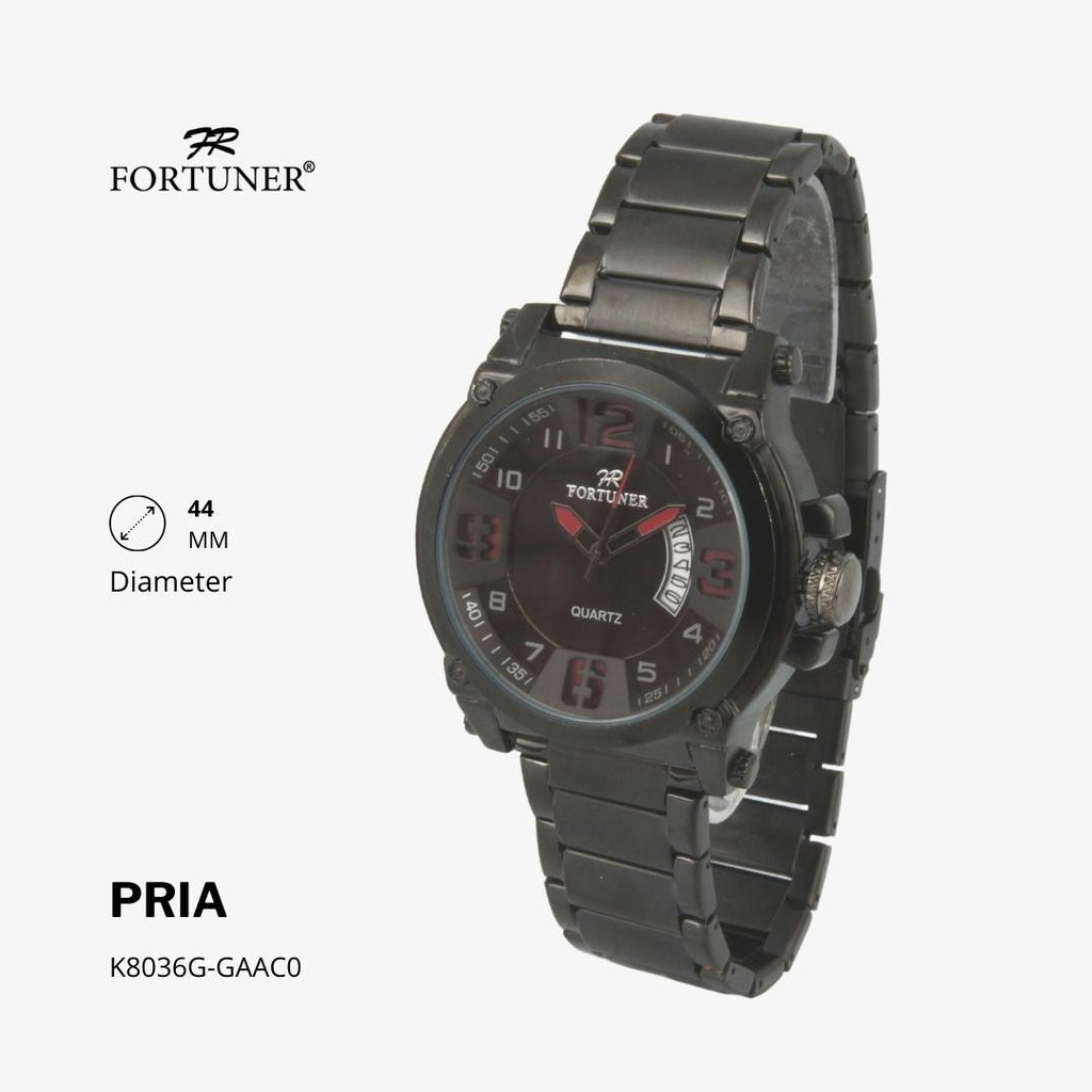 Fortuner Jam Tangan Sports Pria Analog Water Resistant Rantai Stainless Hitam Harrell